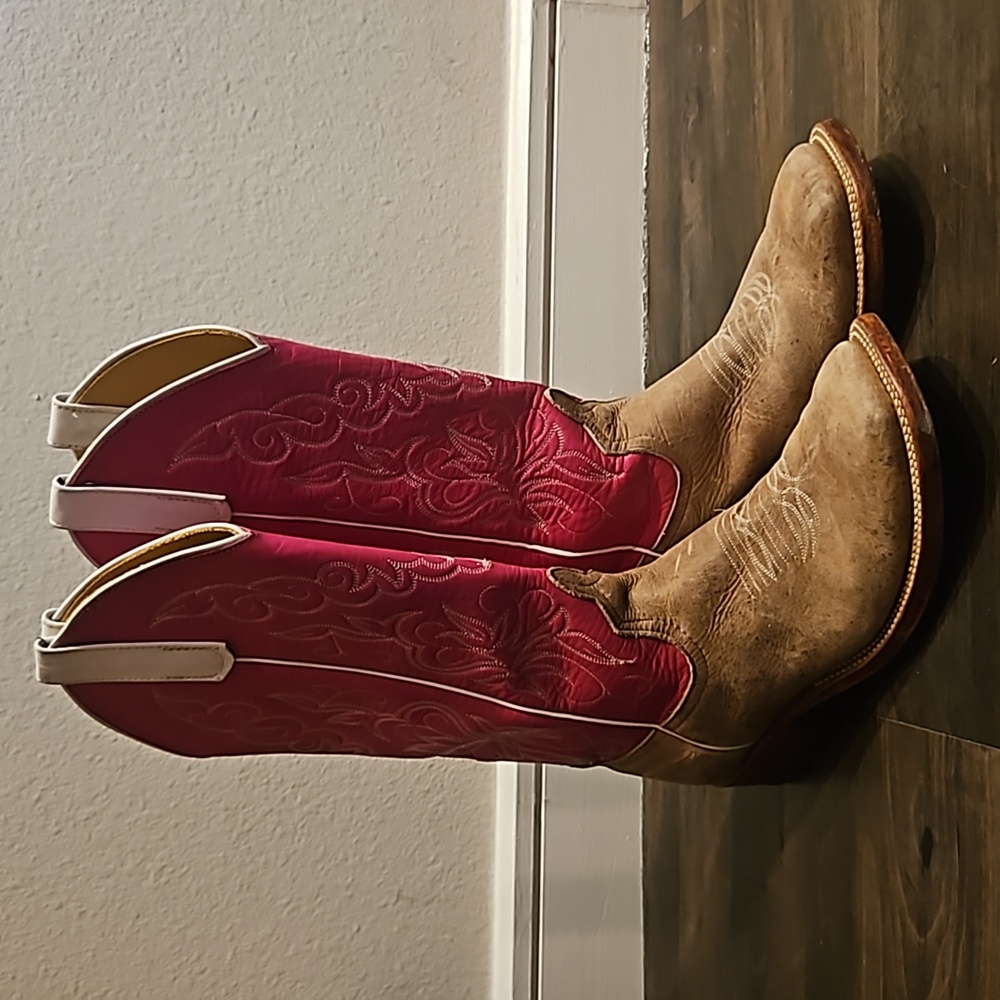 Anderson bean boots pink top square toe leather bottom size 8